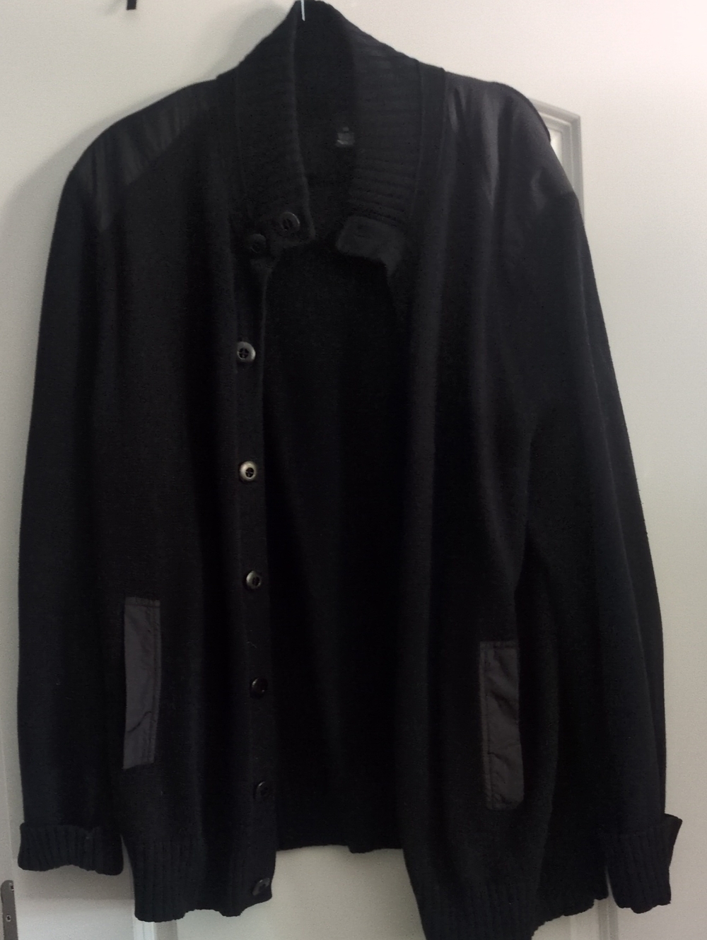 Men's Black Shawl-Collar Button Cardigan Sweater